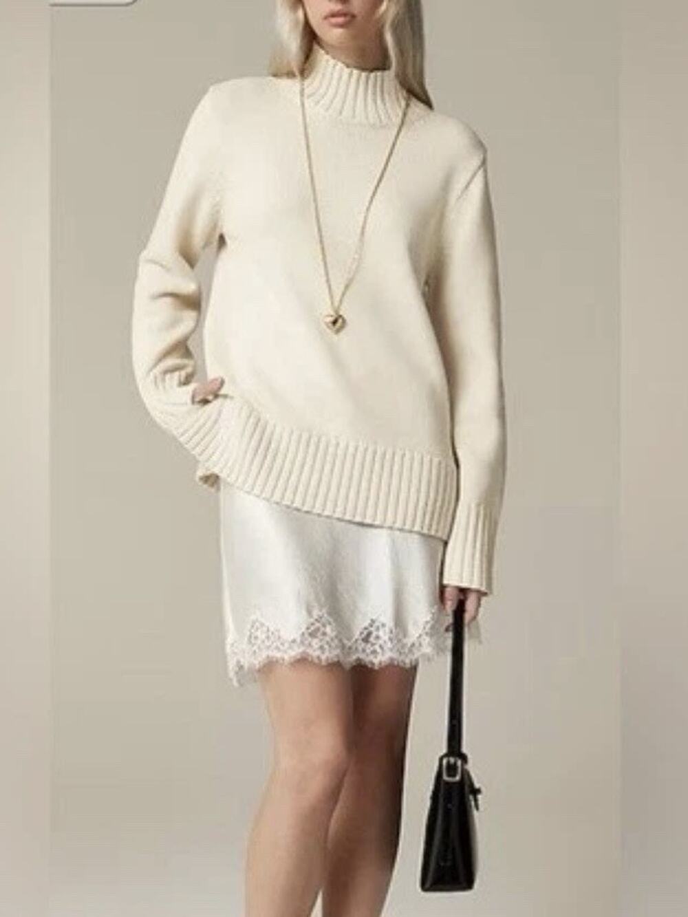 J.CREW Sweater 100% Cotton Cream Ivory Mock Neck Classic Preppy Coastal